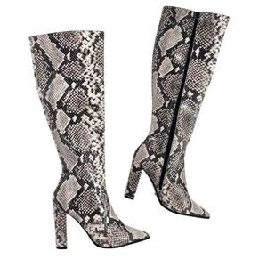 Tony Bianco Lucille Cream Python Snake Print Leather Riding Boot Zip 6.5 NEW